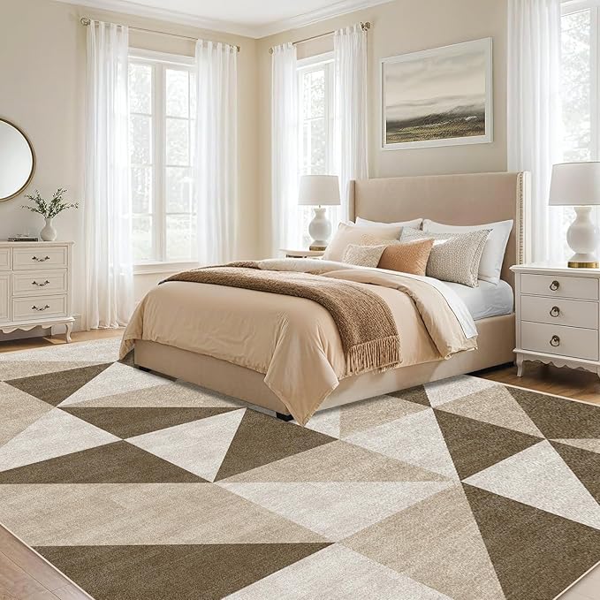 Washable Geometric Area Rugs 5x7 Modern Abstract Brown Soft Large Carpet for Living Room Entryway Bedroom Farmhouse Non-Slip