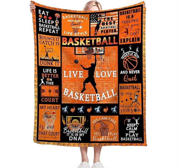 Basketball Blanket Gifts for Boys Girls Soft Warm Plush Basketball Sports Throw Blanket Flannel Fleece Fuzzy Sport Blanket for Kids Lovers Bed Couch Living Room Decor 50"X40"