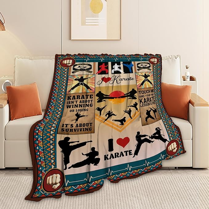 Karate Blanket, Karate Throw Blanket, Sport Gifts Blankets Stuff Fleece Flannel Plush for Men Boys Women Girls Lovers Adults Soft Bedding Gift for Sofa Bed Office Home Decor 80"x60"