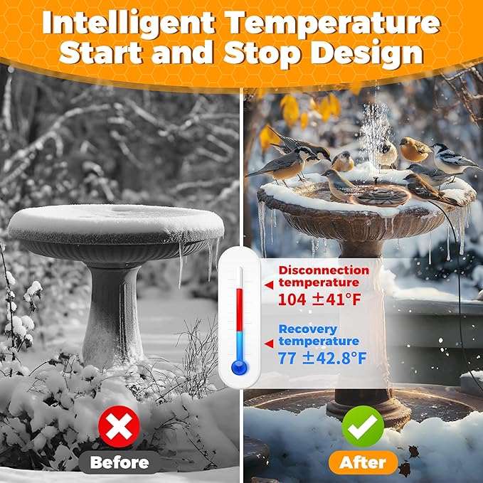 Bird Bath Heater, 70W Submersible Pond Deicer Bird Bath Deicer Birdbath Water Heater Thermostatic Control Power Saving for Outdoors in Winter (with Water Pump)
