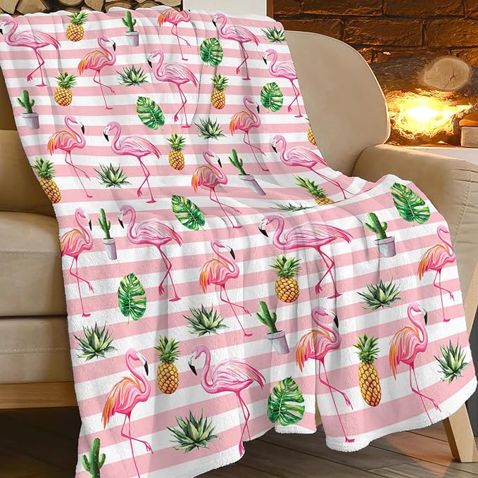 Flamingo Blanket, Pink Flamingo Throw Blanket, Tropical Pineapple Gifts Blankets Stuff Fleece Flannel Plush for Girls Women Lovers Adults Soft Bedding Gift for Sofa Bed Office Home Decor 60"x50"