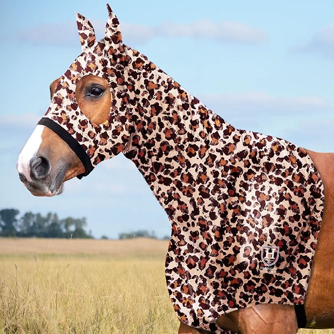 Harrison Howard Soft Horse Hood All-Covered Comfortable Sleezy for Horses with Zipper Classic Leopard