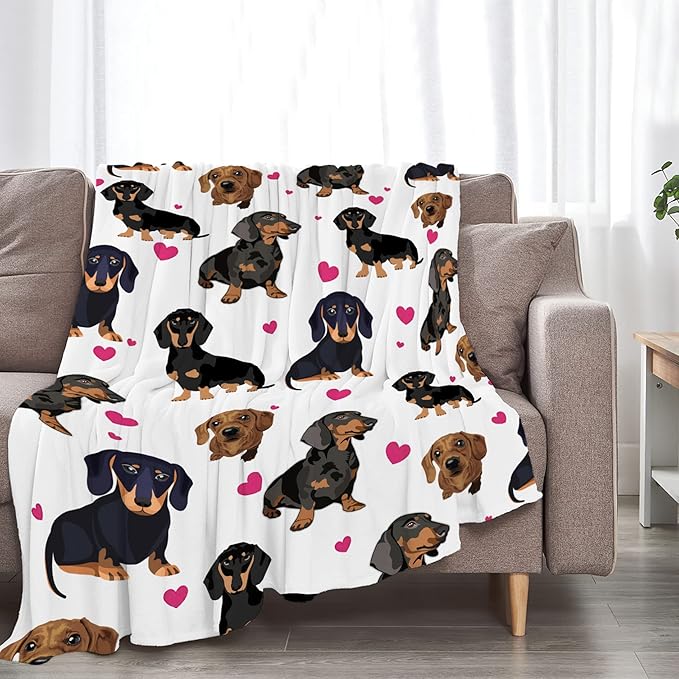 Dachshund Throw Blanket for Kids & Adults - Ultra Soft Cozy Fleece for Couch, Sofa & Bed - 60"x80"