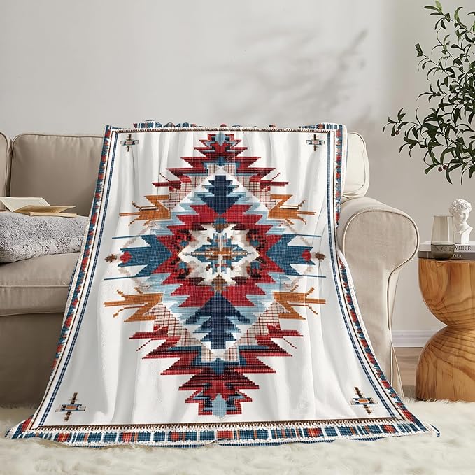 Dynova Western Aztec Blanket Cozy Plush Southwestern Native Throw Blankets Fuzzy Flannel Fleece Navajo Tribe Gifts for Girls Boys Women Men 60"X50"