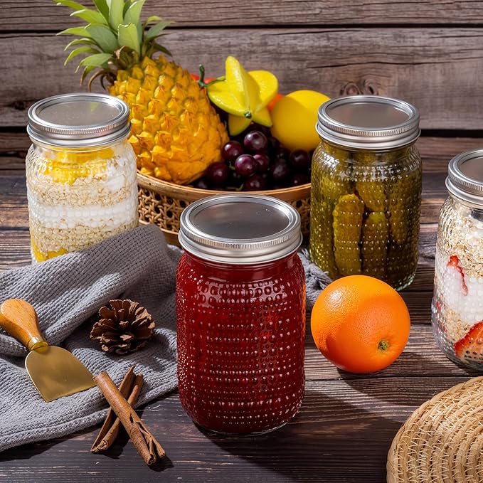 WELLIFE Mason Jars 32 oz, 6 Pack Quart Mason Jars Wide Mouth for Pickling,Canning, Decoration, Fermenting and Food Storage,Microwave & Dishwasher Safe