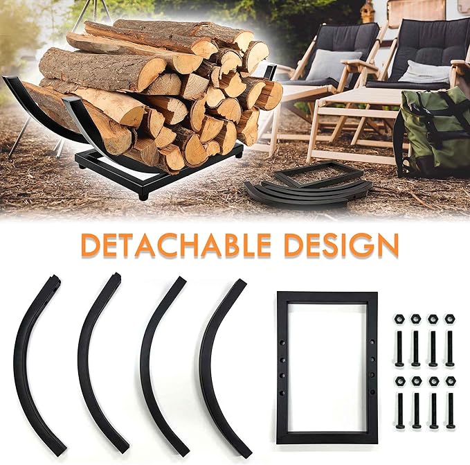 Curved Firewood Rack Firewood Holder: 30 Inch Heavy Duty Small Firewood Holder for Fireplace Indoor - Outdoor Log Rack Wood Holder