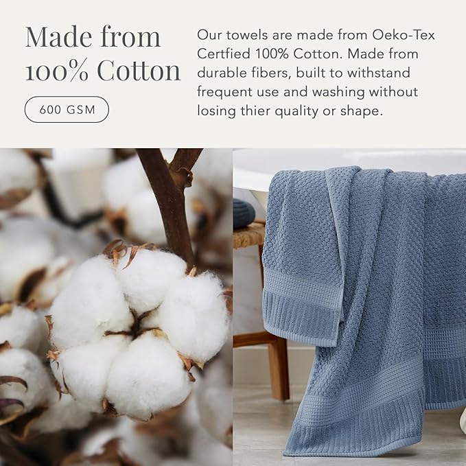 NY Loft 100% Cotton Hand Towel 6 Pack | Super Soft & Absorbent Quick-Dry Hand Towels 16" x 28" |Textured and Durable Cotton | Trinity Collection (6 Pack Hand Towel, Flint Stone)