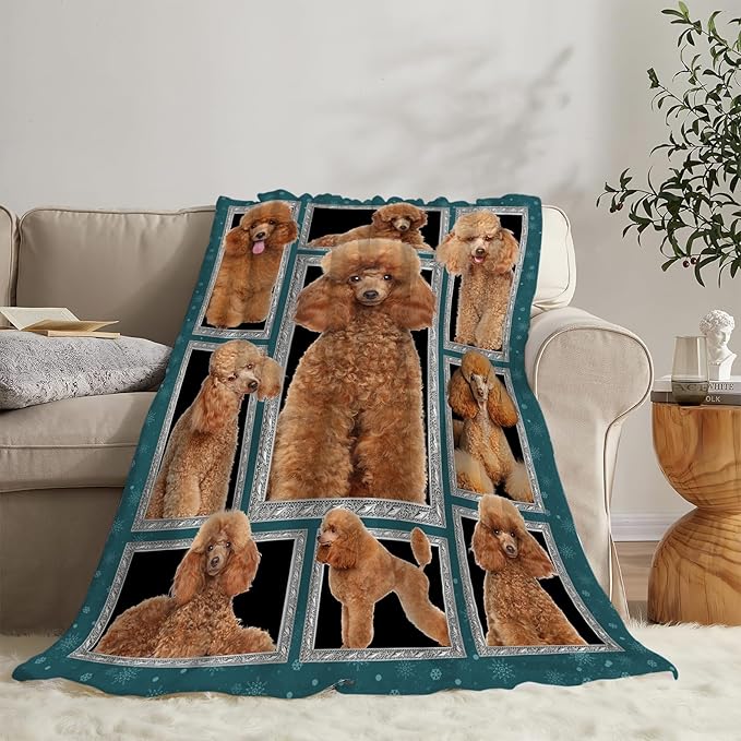 Poodle Blanket Poodle Puppy Decor Throw Blanket Super Soft Flannel Lightweight Fluffy Plush Cozy Fuzzy Fleece Stuff Blanket Gifts for Dog Lovers Woman Girls Boys Adults Man for Bedding Sofa 60"X80"