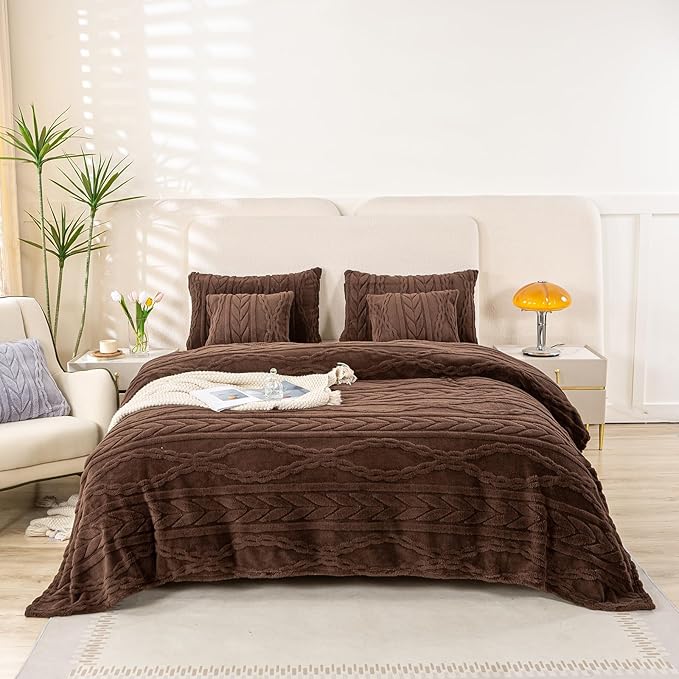 YUSOKI Sherpa Twin XL Blanket(Without Pillows)-3D Stylish Design Super Soft Blankets for Teen Girls Women Couch Bed Sofa Chair Men Boys Gift(Brown,65"x90")