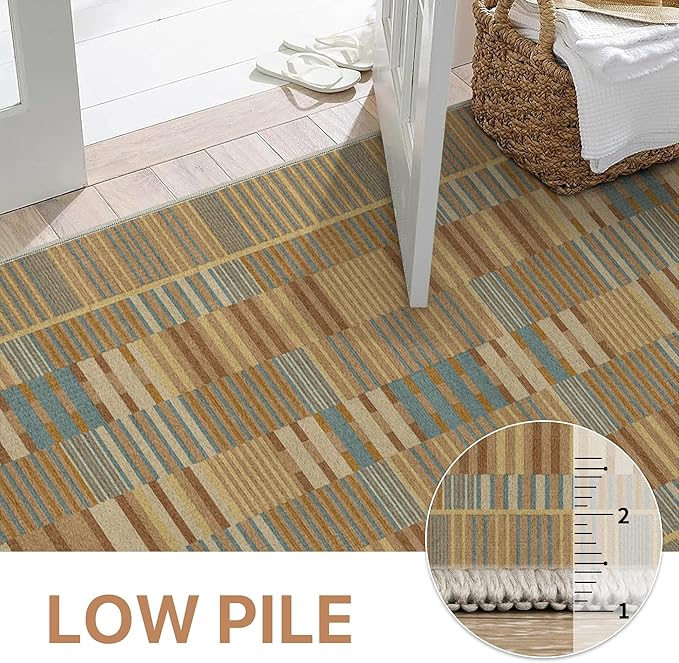 GENIMO Machine Washable 5x7 Area Rugs for Living Room, Non Slip Vintage Rugs, Low Pile Lightweight Chenille Print Rug for Bedroom, Dining Room, Home Office, Brown Clay