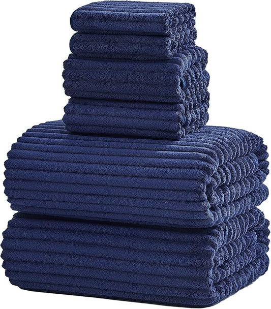 6-Piece Bath Towel Set(30"x60"), 2 Extra Large Bath Towel Sheets, 2 Hand Towels and 2 Washcloths - Highly Absorbent Quick Dry Microfiber,Ultra Soft Towel Set for Bathroom (Navy Blue)