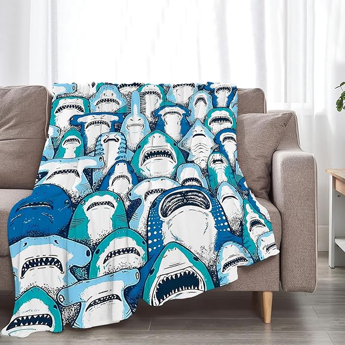 Shark Blanket Gifts for Girls Boys Soft Warm Plush Sad Sharks Throw Blanket Flannel Fleece Fuzzy Stuff Cute Shark Blanket for Bed Couch Living Room Decor 80"X60"