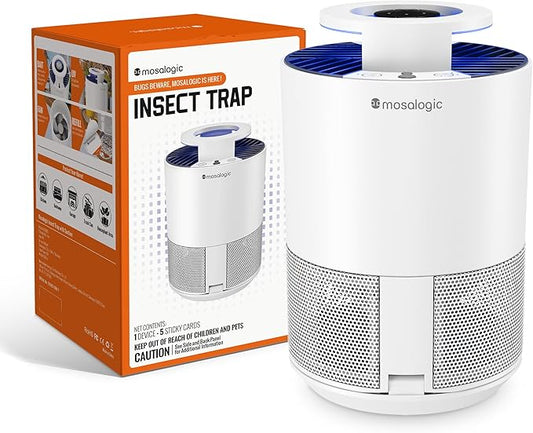 Mosalogic Fruit Fly Trap for Indoors Indoor Gnat Traps for House Use Upgraded Flying Insect Catcher - Trapper & Killer for Fruit Flies, Gnats, Mosquitoes, Plants Moths with 5 PCS Refills White