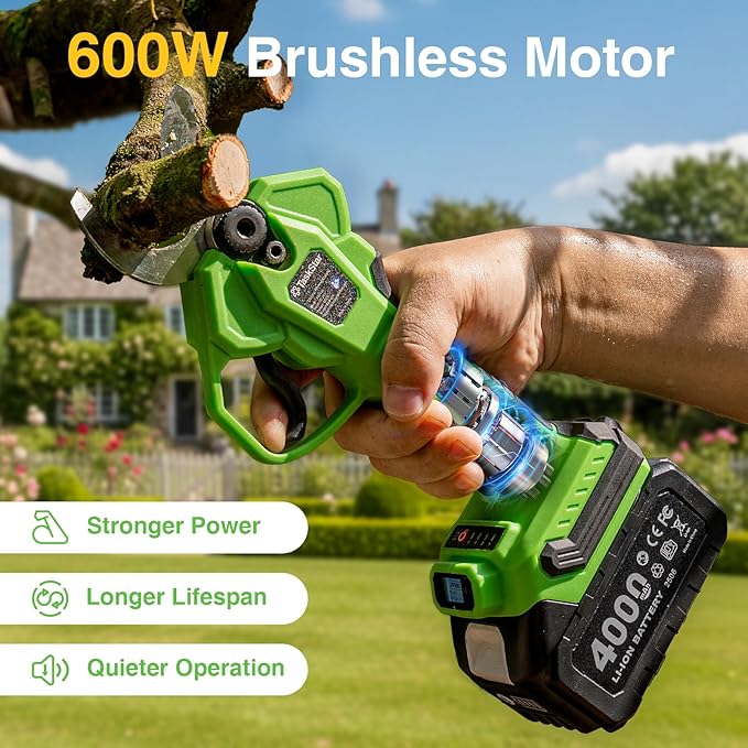 2-in-1 Electric Pruning Shears Cordless: 1.6" Cutting Diameter Brushless Pole Pruner - 2 x 4.0Ah Batteries, Extra SK5 Blade, 4 Cutting Modes Branches Cutter for Flower Tree Trimming