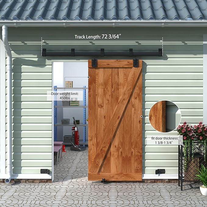 6FT Black Box Rail Exterior Sliding Barn Door Hardware Track Kit, Heavy Duty Barn Door Track Set, Wall Mount Outdoor Weatherproof Single Barn Door Hardware with 5 Track Brackets(No Doors）