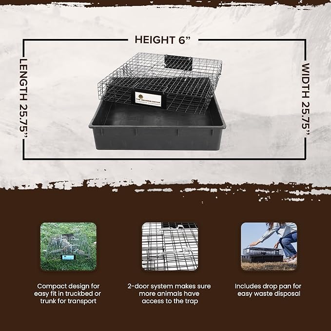 Rugged Ranch Squirrelinator w/ Waste Basin Outdoor Multi-Catch Squirrel Trap - Humane Live Cage Catcher, Rodent Control for Barns, Garages, Sheds, Gardens, Farms, Yards or Lawns
