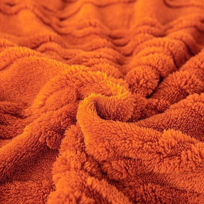 YUSOKI Sherpa Queen Size Blanket(Without Pillows)-3D Stylish Design Super Soft Blanket for Teen Girls Women Couch Bed Sofa Chair Gift(Burnt Orange,90"x90")
