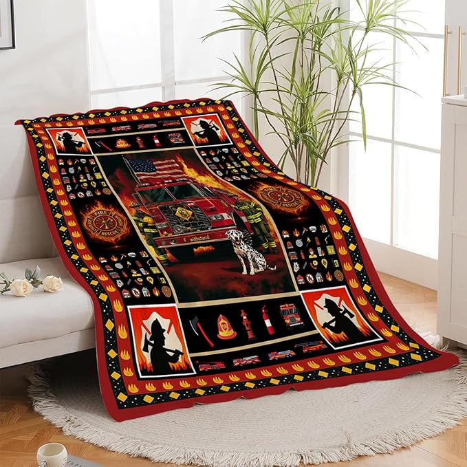 Firefighter Blanket, Fire Truck Throw Blanket,Fireman Hero Gifts Blankets Stuff Fleece Flannel Plush for Men Boys Women Girls Lovers Adults Soft Bedding Gift for Sofa Bed Office Home Decor 40"X50"