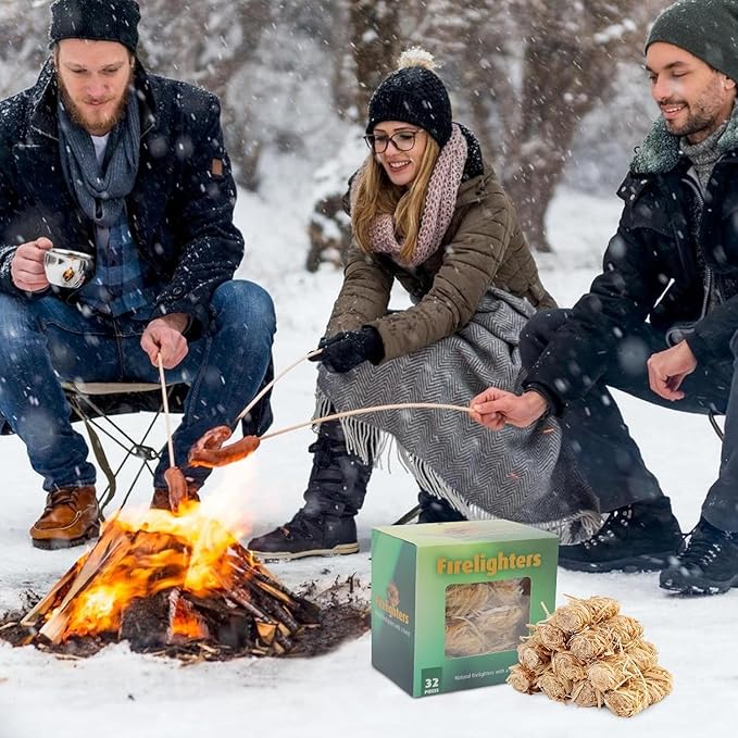 GEEKHOM 32-Piece Natural Fire Starters: Wax Wood Firelighters for Fireplace, Camping, BBQ & Fire Pit, Waterproof & Odorless