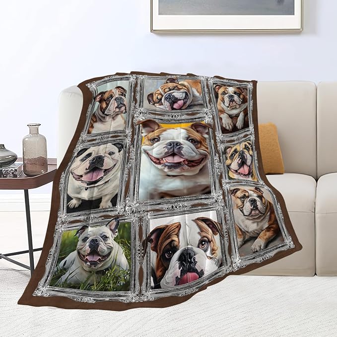Bulldog Blanket Dog Animal Lover Throw Blankets Gifts for Girls Boys Kids Soft Cozy Fleece Plush for Couch Sofa Bed 50"x40"