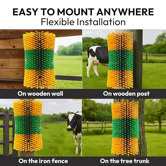 2PCS Large-Waist Livestock Scratching Brush for Cattle, Horses, Goats, Pigs & Sheep – Heavy-Duty Grooming & Massage Brush Relieves Itching – Includes 16 Screws