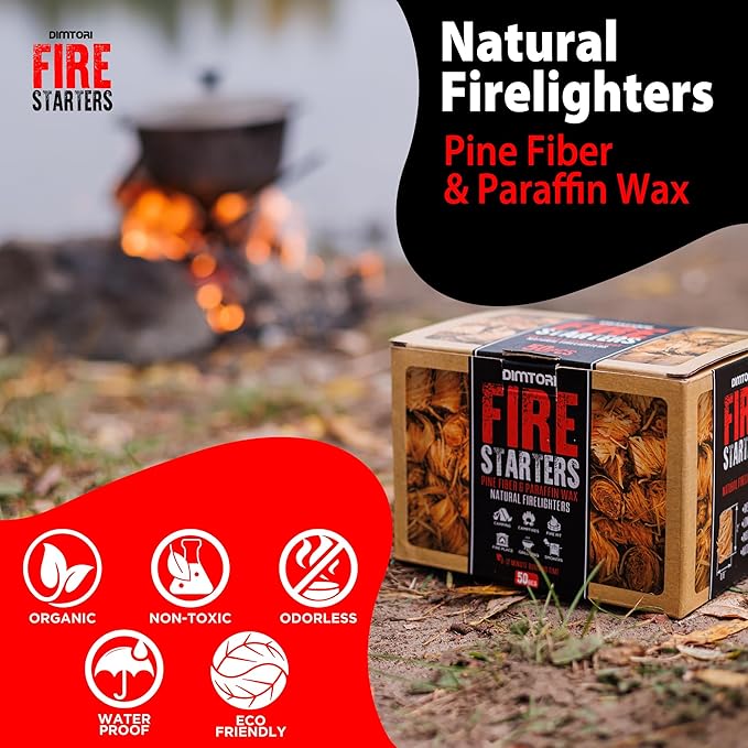50 pcs Grill Starter for Indoor and Outdoor Use, Natural, Eco-Friendly Firelighters for Grills, Smokers, Fire Pits, Wood Stoves - Waterproof, All-Weather Camping Natural Starters