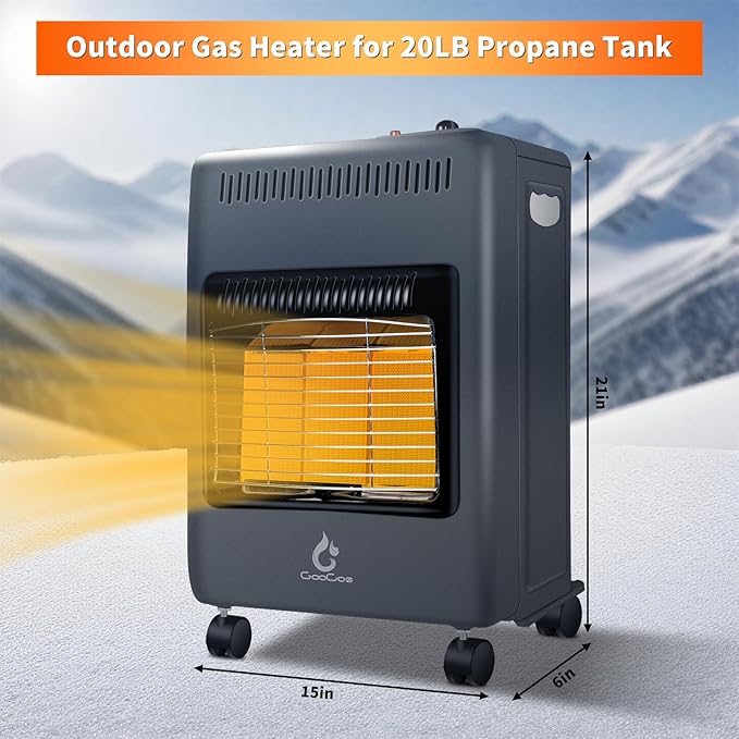 Propane Patio Heater, 18000BTU Portable Outdoor Heater, LP Gas Radiant Propane Heaters for Indoor, Garage, Camping, Shop