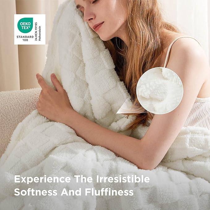 Bedsure GentleSoft Twin Blanket for Bed White - Super Soft Cozy Blankets for Women Men Girls, Cute Fuzzy Fleece Throws for Bedroom Couch, 60x80 Inches