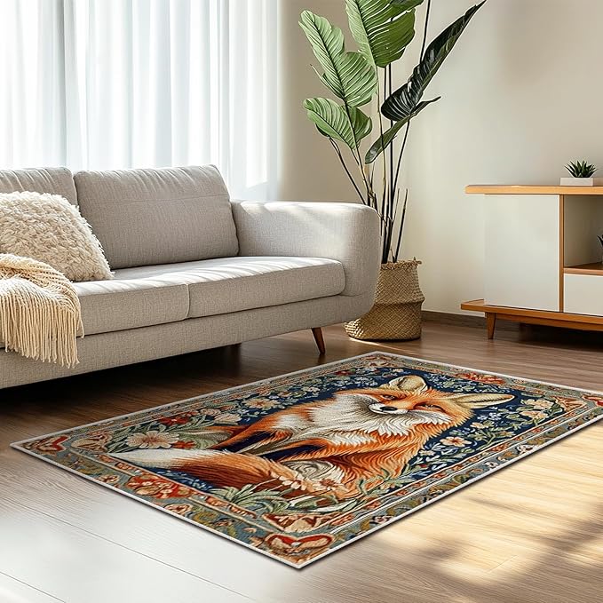 3x5 Fox Area Rugs Boho Floral Flower Rug for Bathroom Kitchen Entryway Indoor Soft Non-Slip Thin Hippie Carpet Small Doormat for Office Dining Room Under Table Washable Machine