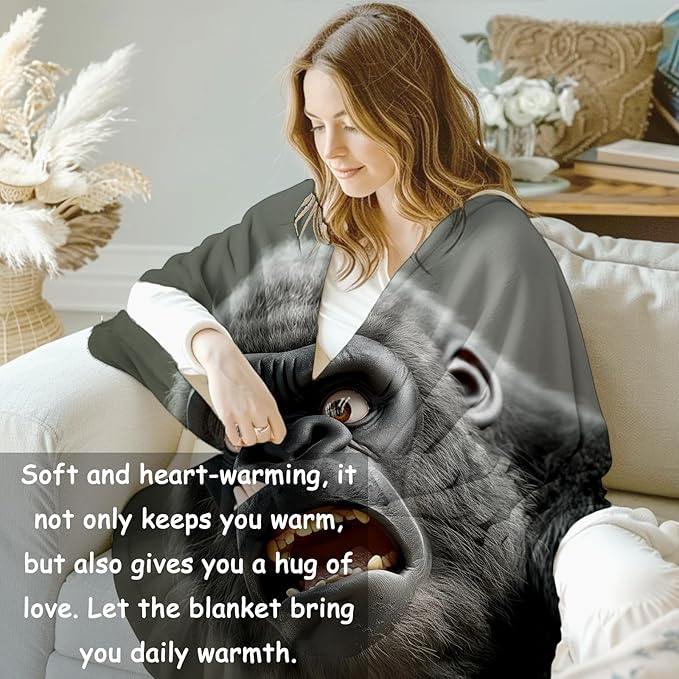 Gorilla Blanket, 60"x80" Animal Gorilla Fleece Throw for Kids & Adults, Ultra-Soft and Warm Home Decor Blanket, Gorilla Gifts