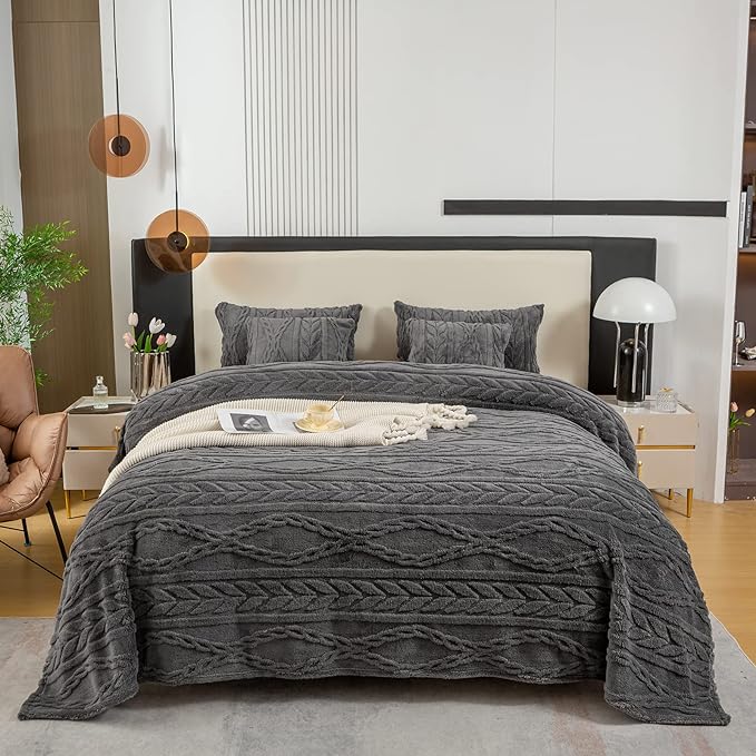 YUSOKI Sherpa Twin XL Blanket-3D Stylish Design Super Soft Fuzzy Cozy Warm Blanket Thick Plush Fluffy Furry Blankets for Teen Girls Women Couch Bed Sofa Chair Men Boys Gift(Grey,65"x90")
