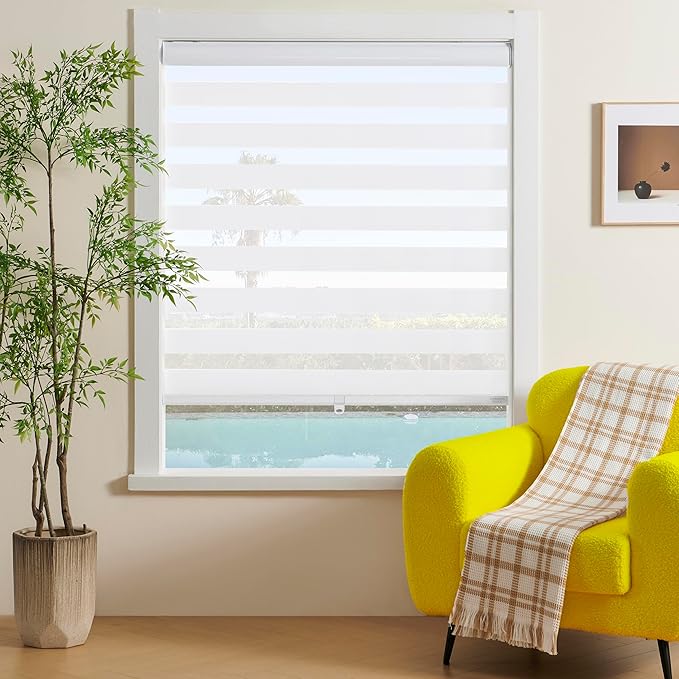 Custom Size Cordless Zebra Blinds for Indoor Windows Free-Stop Zebra Shades Dual Layer Light Filtering Sheer Shades Roller Window Blinds for Home (Cusotm Sizes & Colors)