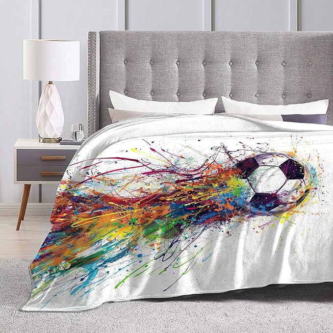 Soccer Blanket Gifts for Teens Boys Girls Lovers Soft Warm Plush Colorful Soccer Throw Blanket Flannel Fleece Fuzzy Banksy Sports Stuff Blanket for Bed Couch Living Room Decor 60"X50"