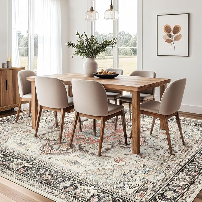 Area Rug 9x12 for Living Room, Medallion Printed Ultra-Thin Soft Large Carpet, Oriental Non Slip Big Washable Fade Stain Resistant Rugs for Bedroom Dining Room Home Office Decor