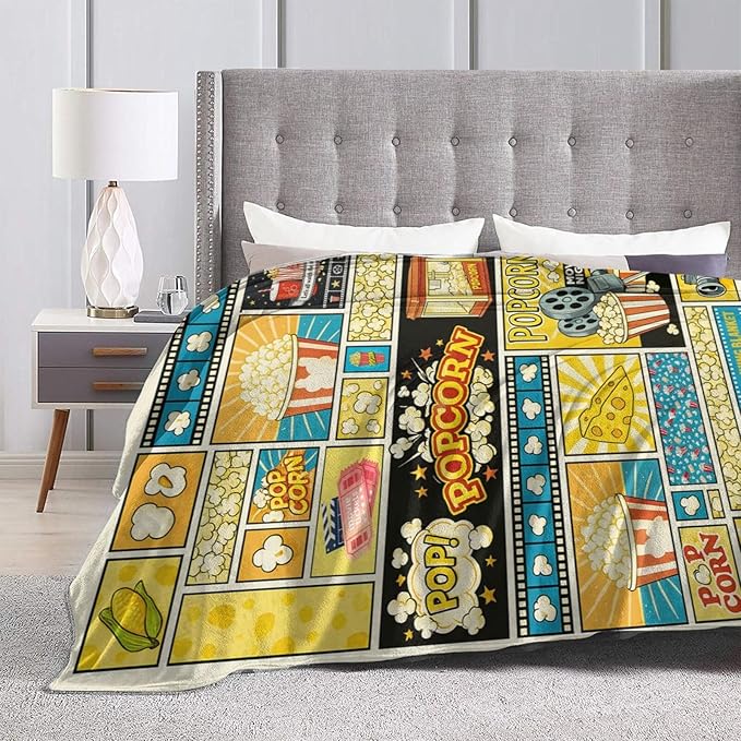 Popcorn Fleece Blanket Movie Ticket Throw Blankets for Girls Boys Super Soft Warm Flannel Night Snacks Food Throws Gifts for Men Women Cozy Fuzzy Plush Stuffed Couch Bed Bedding Decor 50"X40"