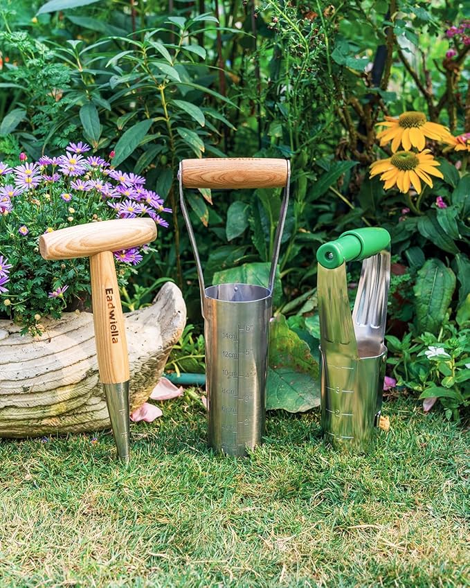 Bulb Planter Tool with Release Button&4Inch Measurements Tulip Planting Tool Bulb Transplanter Bulb Digger for Removing Soil and Planting Bulbs or Other Small Plants in Pots and Flowerbeds