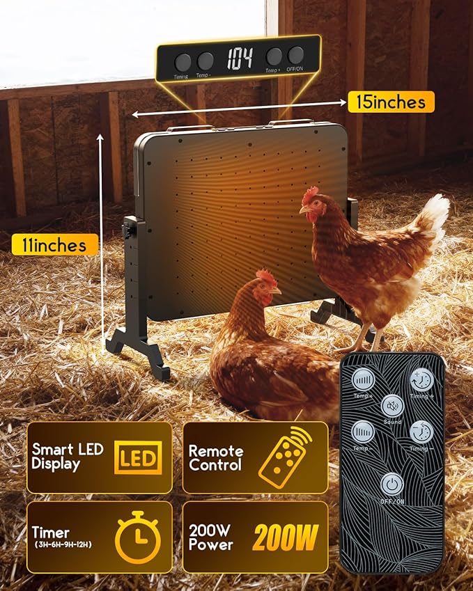 Chicken Coop Heater, Magicfly Smart 200W Chicken Heater with Adjustable Temp and 12H Timer, Chicken Heater for Coop, Reinforced Power Cord and Protective Cover, Brooder Plate for Winter
