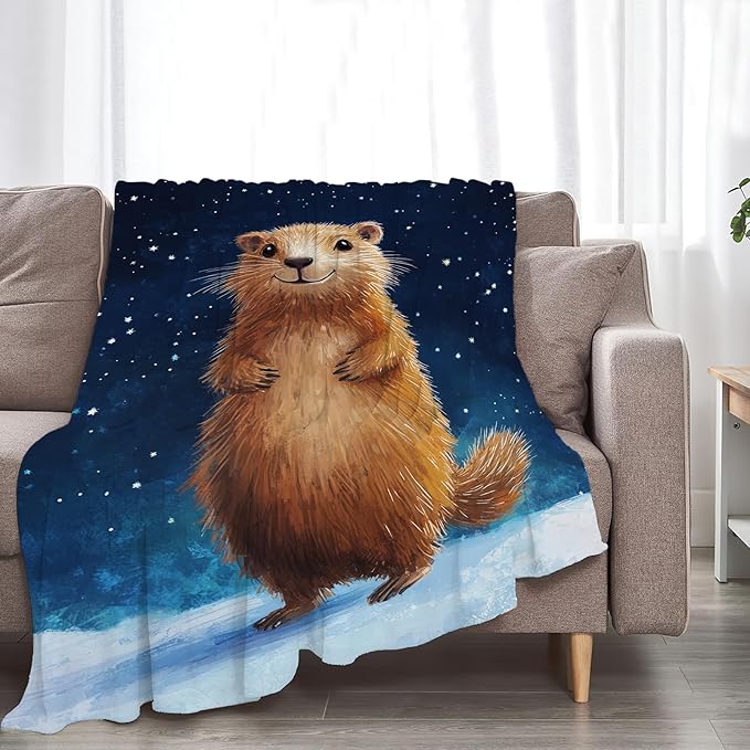 Groundhog Throw Blanket Cozy Plush Groundhog Gifts Blankets Flannel Fleece Lightweight Fuzzy Animal Blanket for Girls Women 50"X40"