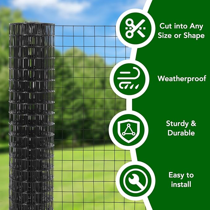 Wire Mesh Fence Roll 36inx50ft, 2inchx2inch 16GA Galvanized Steel Poultry Netting, Vinyl Coating Metal Wire Hardware Cloth Fence for Garden Yard Animals Plants Protection, Farm Fencing, Black