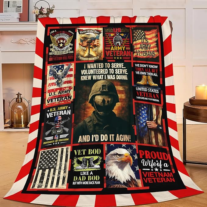 Patriotic Soldier Throw Blanket America Soldier Flannel Blankets American Army Plush Super Soft Cozy Warm Decor Gifts for Boys Girls Kids Adults Men Women 50" x 60"