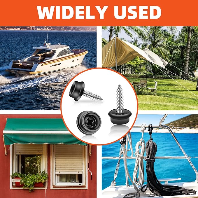 Boat Canvas Snaps, Marine Snaps Stainless Steel, Boat Cover Snaps Stainless Steel Kit With 3/8 Inch Socket Snap Screw (100pcs Black)