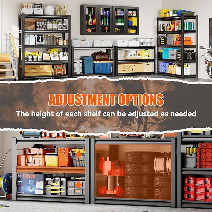 48" W Garage Shelving 2500LBS Heavy Duty Storage Shelves 5 Tier Adjustable Shelving Unit Metal Storage Rack for Garage Basement Warehouse Supermarket 23.6" D x 47.2" W x 72" H