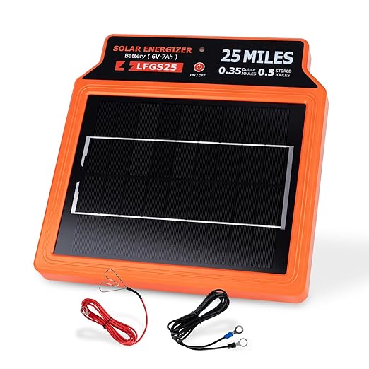 LFGS25 Solar Electric Fence Charger, 25 Miles Solar Charger,0.5J Portable Powered Charger with Day or Night Mode for Livestock, Cattle Sheep, Pigs, Horses