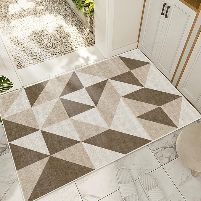 Abstract Neutral Small Carpet 2x3 Washable Geometric Brown Area Rugs Doormat for Entryway Bathroom Living Room Bedroom Washing Room Non Slip