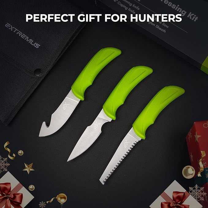 Extremus by KastKing Hunting Knife Set, 4/8-Piece Field Dressing Kit with Gut Hook Skinning Knife, Caping Knife & Bone Saw for Deer, Elk & Big Game, Hunting Gear and Accessories, Gifts for Men