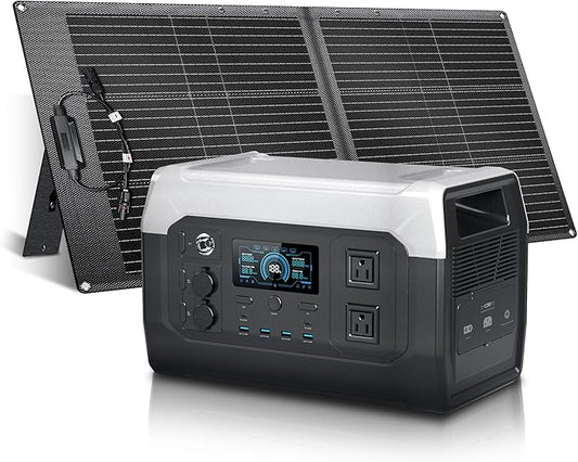 Solar Generator with 100W Solar Panel,1024Wh LiFePO4 Battery, 1600W AC Outlets (2600W Surge), Portable Power Station for Outdoor Camping Outages RV Travel Home Backup Power