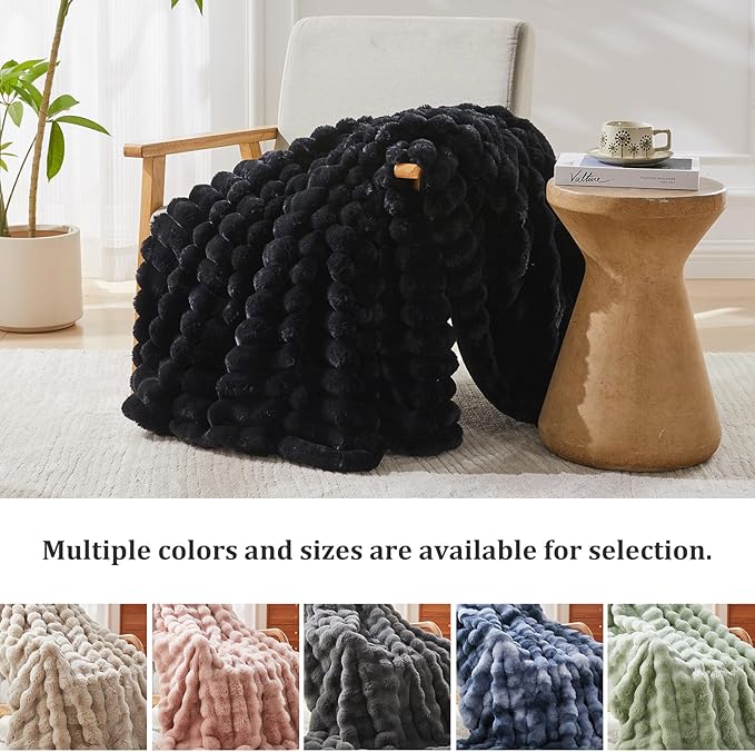 Faux Fur Throw Blanket for Couch, 1000 GSM Cozy Fuzzy Fluffy Soft Plush Thick Bubble Sherpa Blanket for Sofa Bedroom Living Room, Mothers Day Birthday Gifts for Women Home Decor