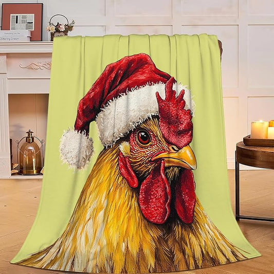Christmas Rooster Blanket Soft Cozy Chicken Plush Throw Blanket Warm Flannel Fleece Bedding Stuff Animal Decor Blanket Gifts for Rooster Lover Girls Boys Kids Adults Women Bed Travel 40"x50"