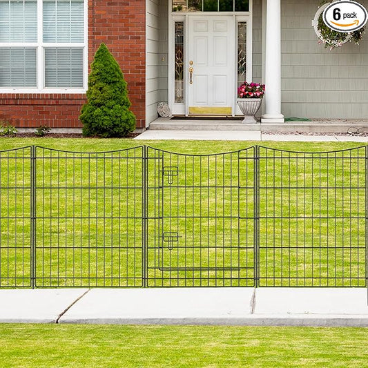 INJOPEXI Garden Fence 6 Panels 11.8ft(L)×30in(H) Decorative Garden Fences Outdoor with 5 Panels + 1 Gate, Rustproof Metal Wire No Dig Temporary Animal Barrier Fencing Border Dog Fence for Yard Patio