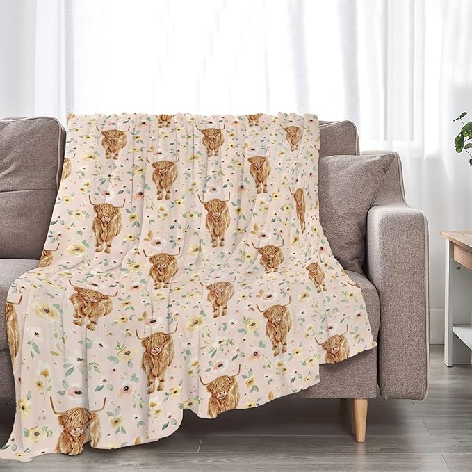 Cow Blanket for Girls Women Gifts for Cows Lovers Highland Cow Throw Blanket for Kids Adults Ultra Soft Cozy Fleece Blanket for Couch Sofa Bed 50"x60"
